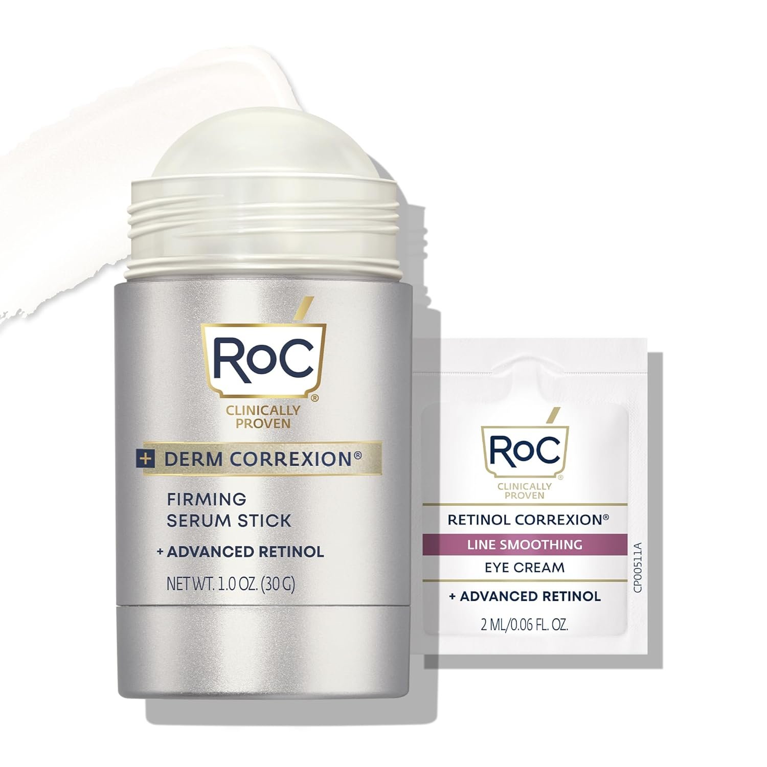 RoC Derm Correxion Advanced Retinol Firming Serum Stick with Antioxidants to Visibly Tighten and Firm Wrinkles and Laugh Lines, 1.0 oz with Retinol Eye Cream Packette - Image 2