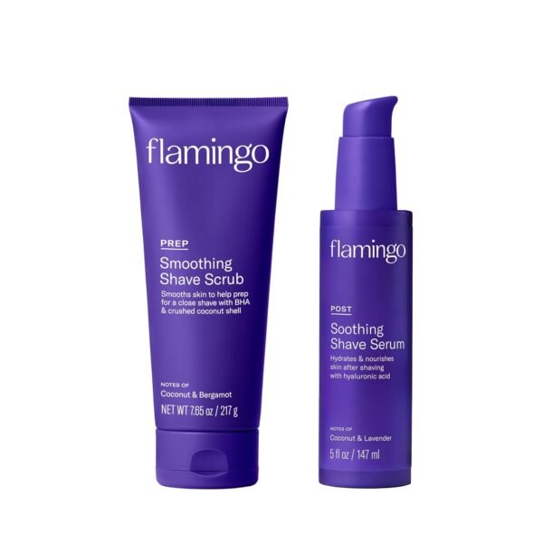 Flamingo Shaving Prep and Post Care Set for Women - Smoothing Shave Prep Scrub and Soothing Post Shave Serum - Glow Shave Collection - Image 2