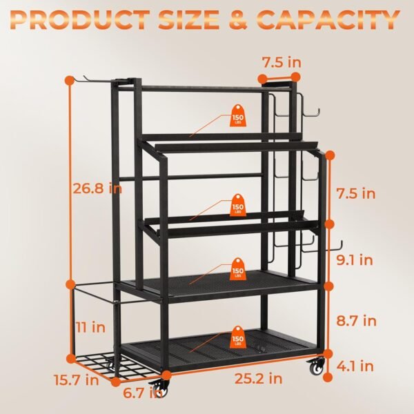 Bonvork 600LBS Dumbbell Rack Weight Stand Heavy Duty Adjustable Weight Rack for Dumbbells, Home Gym Storage for Yoga Mat, Foam Roller, Kettlebells, Workout Equipment Storage Organizer with Wheels - Image 7