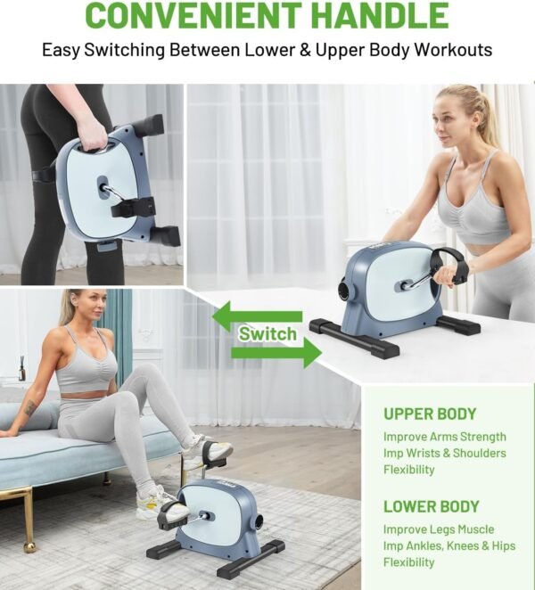 Under Desk Bike Pedal Exerciser, Portable Mini Exercise Bike with LCD Display for Home/Office, Desk Cycle for Leg/Arm with Handle, Leg Exerciser While Sitting for Physical Therapy - Image 9
