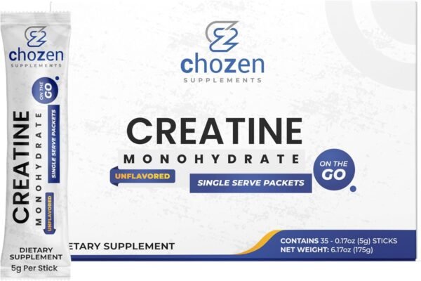 ChoZen Supplements Creatine Monohydrate Powder - 5g (5000mg) | Single Serve Packets | 35 Stick Packs | Keto Friendly | Vegan - Image 2