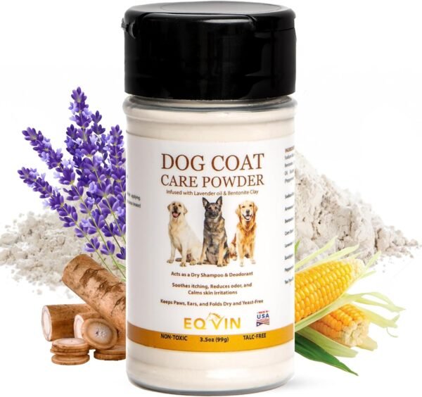 Dog Coat Care Powder | Made in USA | Waterless Dry Shampoo & Deodorizer for Smelly Dogs, Anti-Itch Relief for Dry Itchy Skin, No Rinse Formula with Lavender Oil & Bentonite Clay - Image 2