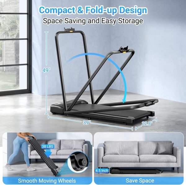THERUN Walking Pad, 2.5 HP Under Desk, 2 in 1 Foldable for Home, Walking Pad with Handle Bar, 15" Widened Running Belt with Remote Control & LED Touch Screen - Image 6