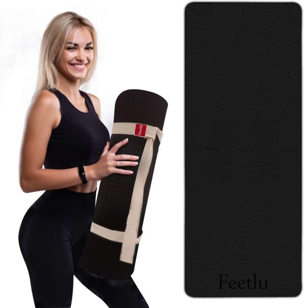 Yoga Mat with Strap – 10mm & 12mm Thick Yoga Mat, Non-Skid Dual Surface Workout Mat, Eco-Friendly POE Yoga Mats for Women Men Kids, Perfect Exercise Mat for Pilates, Yoga, and Floor Workouts, Includes Carrying Strap. - Image 3