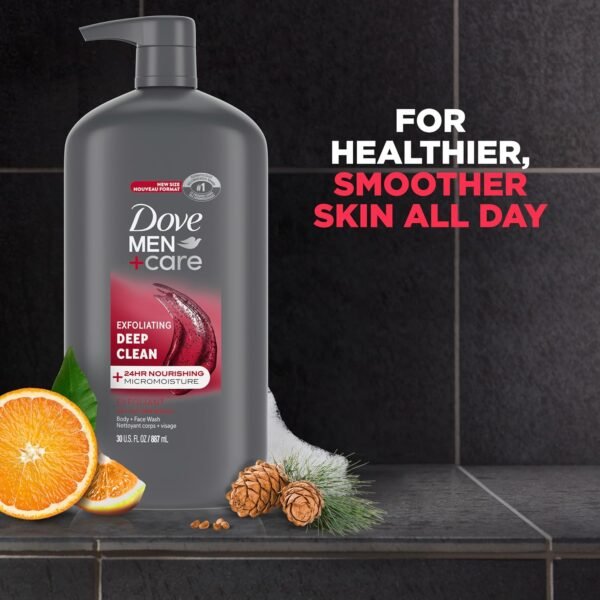 DOVE MEN + CARE Body and Face Wash Exfoliating Deep Clean 3 Count for Men, with 24-Hour Nourishing Micromoisture Technology Body Wash, 30 oz - Image 4