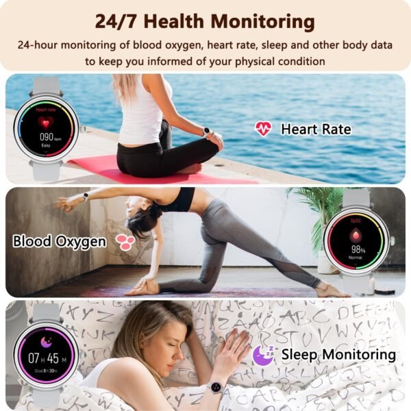 Smart Watch for Women with Answer/Make Call,1.27" HD Waterproof with DIY Faces,Fitness Tracker Smart Watch with Heart Rate,SpO2,Sleep Monitoring Compatible with iOS/Android - Image 4