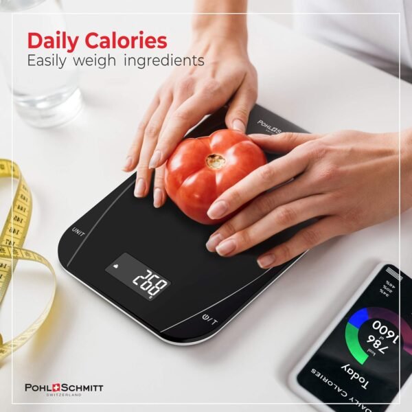 Pohl Schmitt Mechanical/Digital Food Kitchen Scale - Multi-Transducer Scale for Greater Precision with Auto Shut-Off (Batt. Incl.), Black - Image 7
