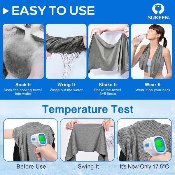 Sukeen 4 Pack Cooling Towels (40"x12") Cool Towel, Cold Towel, Microfiber Soft Breathable Chilly Ice Towel for Yoga,Sport,Running,Gym,Workout,Camping,Fitness,Workout & More Activities - Image 4