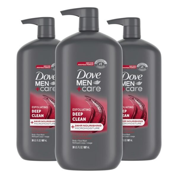 DOVE MEN + CARE Body and Face Wash Exfoliating Deep Clean 3 Count for Men, with 24-Hour Nourishing Micromoisture Technology Body Wash, 30 oz - Image 2