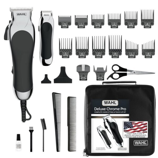 Wahl Clipper USA Deluxe Corded Chrome Pro, Complete Hair and Trimming Kit, Includes Corded Clipper, Cordless Battery Trimmer, and Styling Shears, for a Cut Every Time - Model 79524-5201M - Image 2