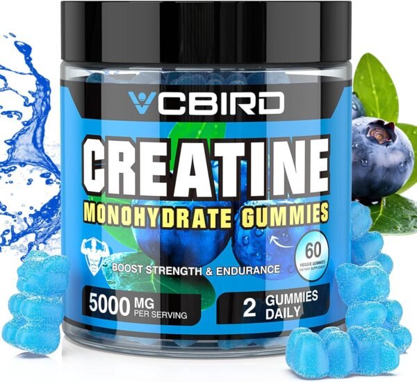 Creatine Monohydrate Gummies 5g Per Serving, No Sugar Creatine Supplements Support for Strength, Performance, Energy, Recovery, Gluten-Free Creatine for Women and Men, Blueberry Flavor (60 Gummies) - Image 2