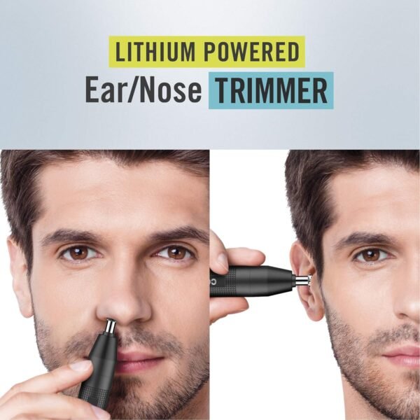 ConairMan Nose Hair Trimmer for Men, For Nose, Ear, and Eyebrows, Patent 360 Bevel Blade for No Pull, No Snag Trimming Experience, Cordless Lithium-Powered Trimmer with Drawstring Bag - Image 4