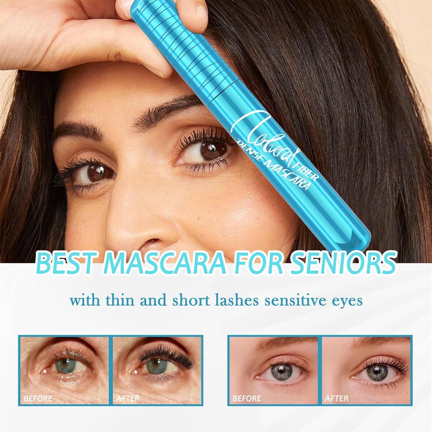Mascara for Older Women 60 Plus, Waterproof Volumizing Mascara for Seniors with Thinning Lashes, Smudge-proof Long Lasting Mascara Black Volume and Length for Sensitive Eyes, Hypoallergenic Mascara - Image 3