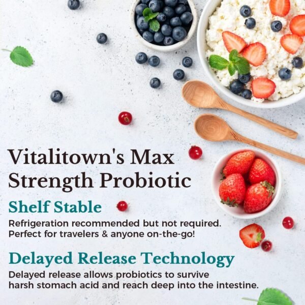 VITALITOWN Probiotics 120 Billion CFUs | 36 Strains, with Prebiotics & Digestive Enzymes for Men Women | Shelf Stable | Digestive Health & Immune Support | Vegan, Non-GMO | 30 Delayed Release Veg Caps - Image 5