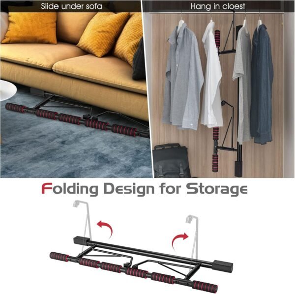 GYMAX Pull Up Bar for Doorway, 440lbs Folding Pull up Chin up Bar with Smart Hook, Grooved Foamed Grip & Protective Pad, No Screws Fitness Chin Up Bar for Home Gym Workout - Image 7