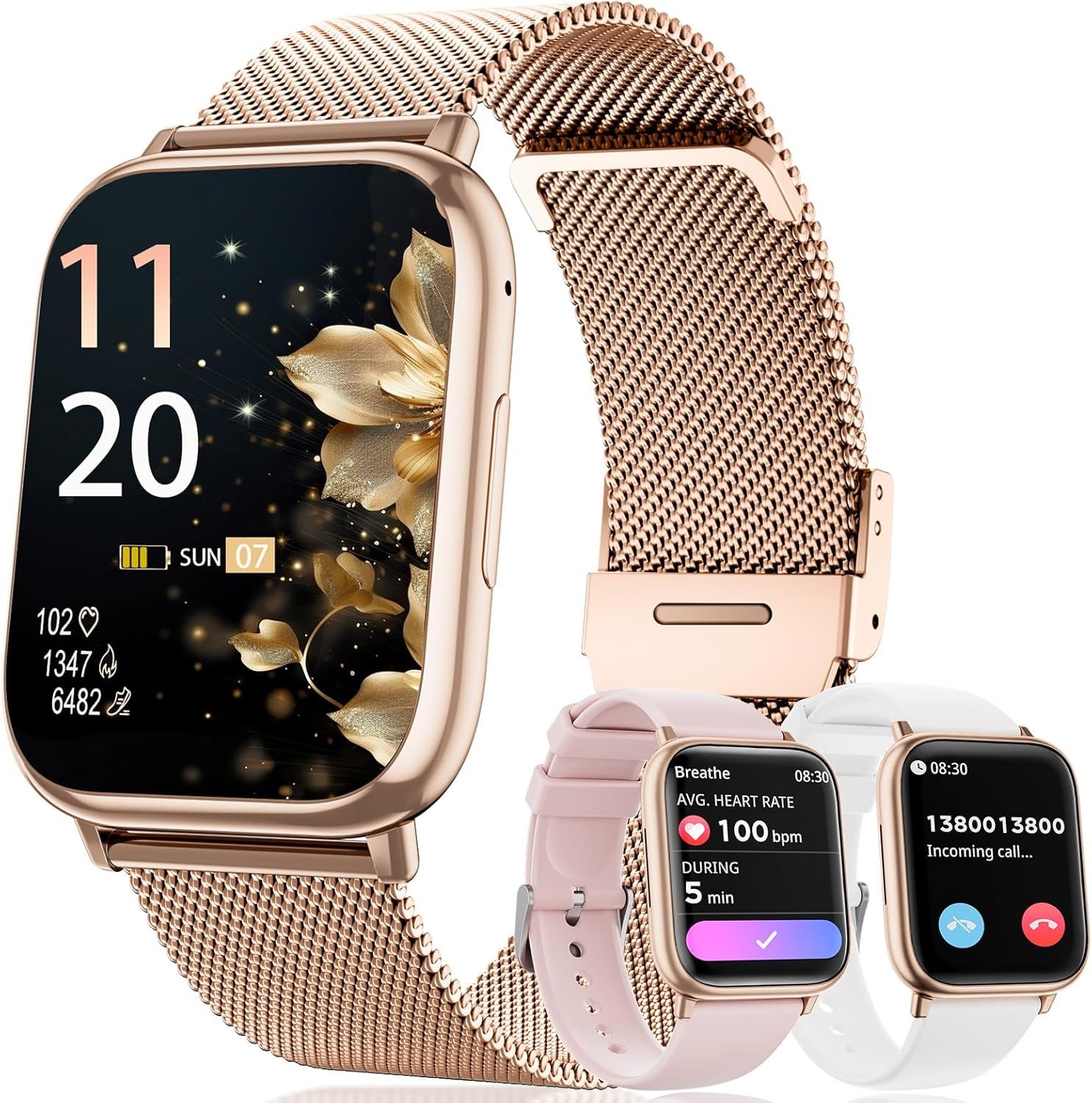 Smart Watches for Women Answer/Make Calls, 1.83" Fitness Tracker Watch with Heart Rate Monitor, 113+ Sport Modes, Pedometer, Sleep Monitor, IP68 Waterproof, Smartwatch for Android/iOS (Rose Gold) - Image 2