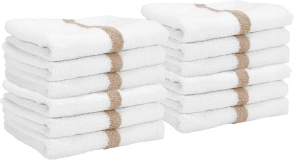 Arkwright White Hand Gym Towels - Pack of 12 - Bulk 100% Cotton Soft Quick Dry Sweat Absorbent Hotel Quality Towels for Workout, Bathroom, Spa, Pool, 16 x 27 in, Beige - Image 2