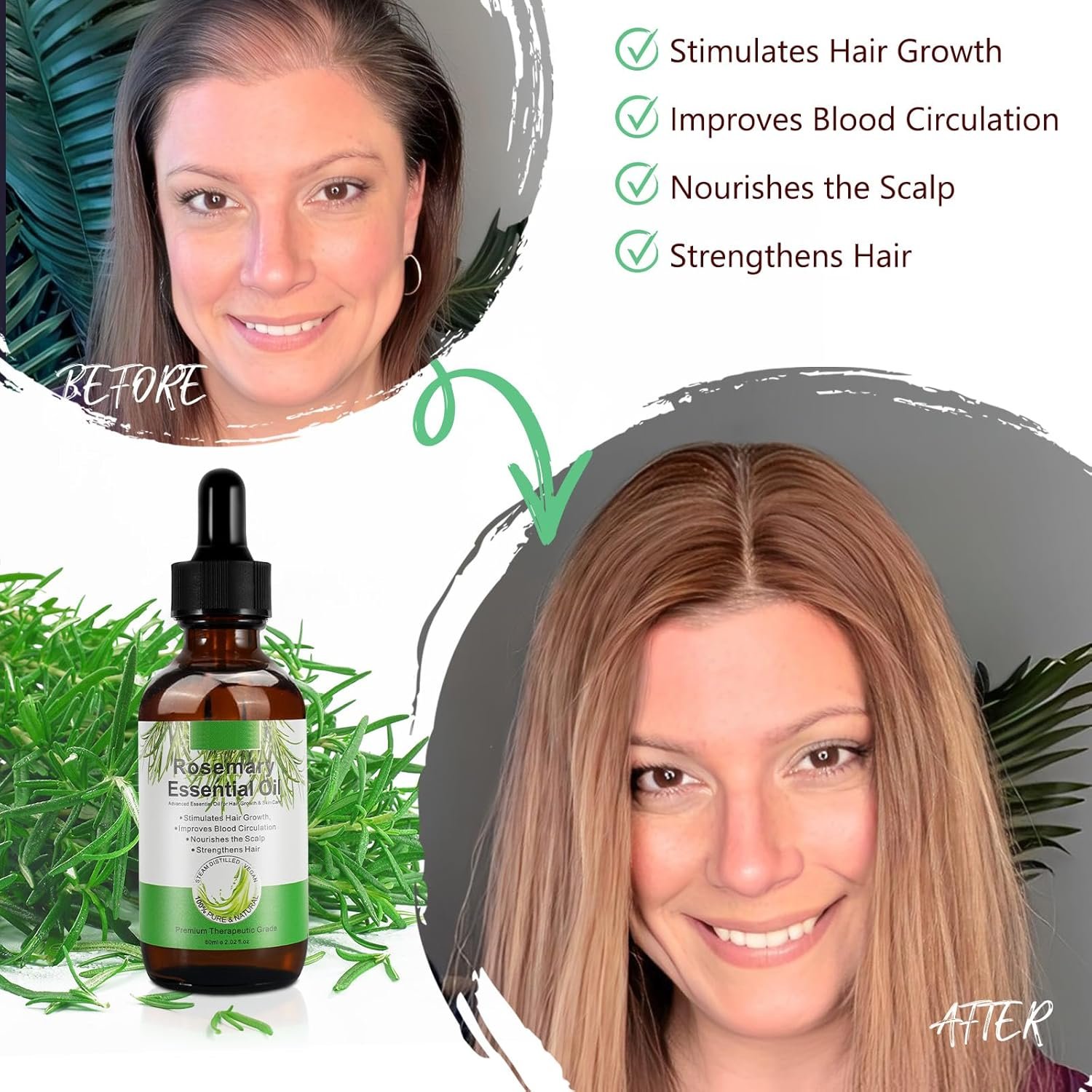 Rosemary Oil for Hair Growth, Pure Rosemary Essential Oil Glass Bottle 100% Natural Cold Pressed for Face, Body, Hair, Eyelashes, Skin - Image 4