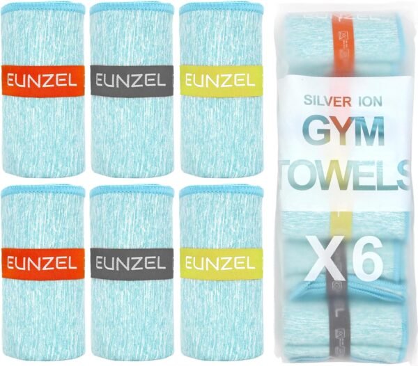 Eunzel 6 Pack Microfiber Gym Towel,Quick Dry Sweat Towel Silver Ion Absorbent Towels for Workout, Sports, Camping, Travel, Exercise& Fitness 31.5"x15.7", Green - Image 2