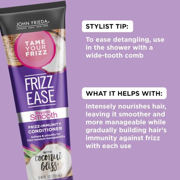 John Frieda Frizz Ease Beyond Smooth Frizz-Immunity Conditioner, 8.45 Ounces, Anti-Humidity Conditioner, Prevents Frizz, with Pure Coconut Oil - Image 3