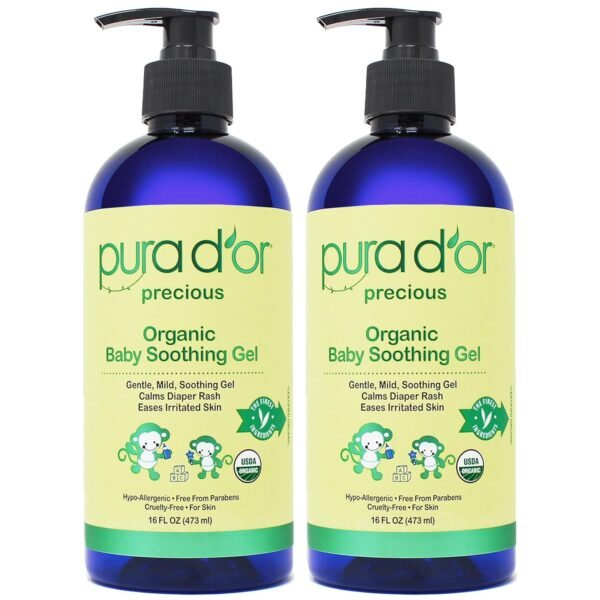 PURA D'OR ORGANIC Baby Soothing Gel For Sensitive Skin (16 Oz x2 = 32 Oz) Diaper Rash & Irritation Relief with Aloe Vera, Tamanu Oil, Chamomile, Jojoba, & Almond Oil - Image 2