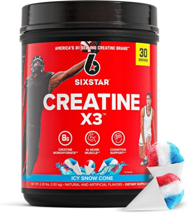 Six Star Creatine Monohydrate Powder, X3 (ICY Snow Cone) - Flavored Creatine HCl Powder Monohydrate Supplement for Muscle Building & Performance - Post Workout Supplement for Men & Women - 30 Servings - Image 2