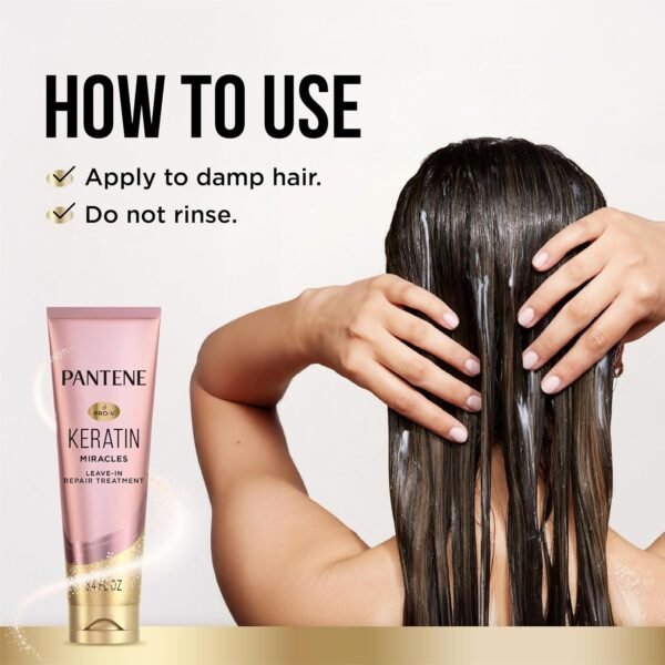 Pantene Keratin Leave-In Conditioner with Argan Oil, Protein Treatment for Dry, Damaged & Color-Treated Hair, Repairs Split Ends & Protects from Damage, Formaldehyde-Free, 8.4 Fl Oz - Image 7