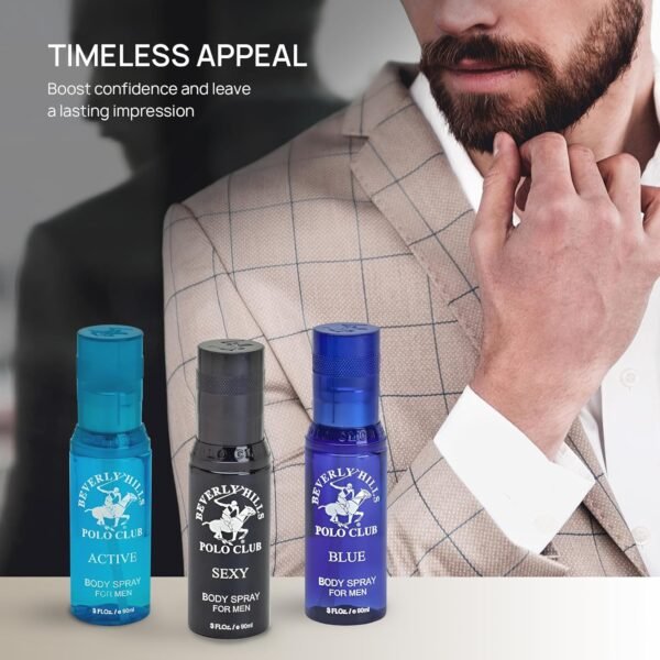 Beverly Hills Polo Club Men's Body Spray Collection Gift Set Featuring Luxury Designer Cologne Scents for Long Lasting Freshness BHPC 3 oz 3 Count (Silver) - Image 7