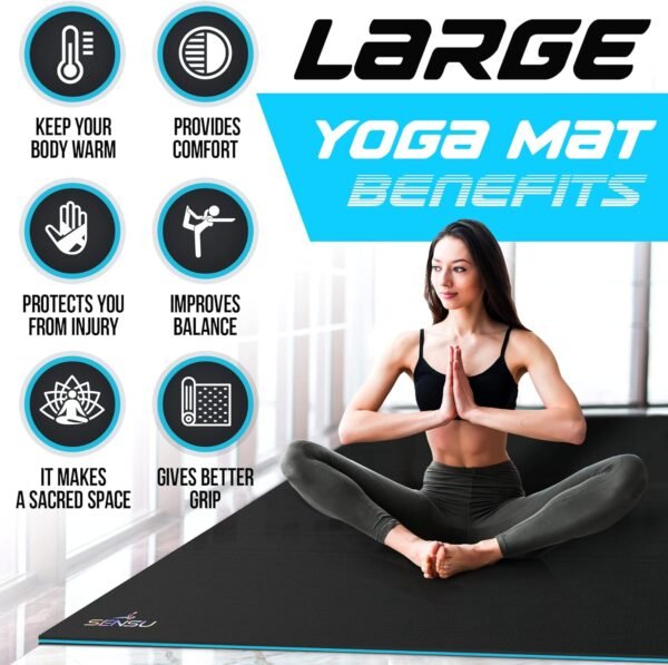 Sensu Large Yoga Mat - 9’ x 6’ x 9mm Extra Thick Exercise Mat for Yoga, Pilates, Stretching, Cardio Home Gym Floor, Non- Slip Anti Tear Eco-Friendly Workout Mat - Use Without Shoes - Image 4