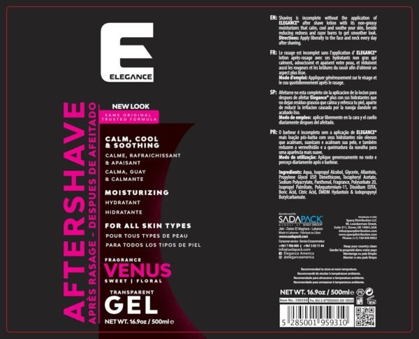 Elegance After Shave Lotion for Men, 500ml, Venus (Pink), Real Shaving Relief, After Shave that Hydrates and Revitalizes your Skin, 16.9 Oz Venus Pink) - Image 3