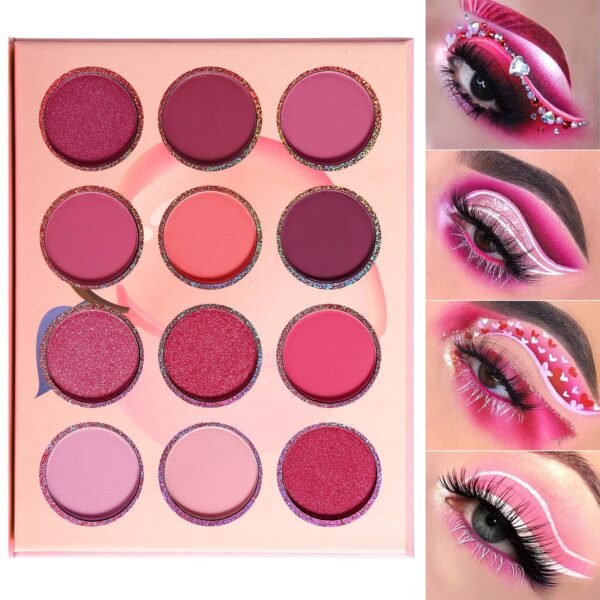 DE'LANCI Pink Purple Eyeshadow Palette, 12 Colors High Pigment Matte Shimmer Barbie Eye Shadow Makeup Pallet, Small Bright Peach Red Eyeshadow Pallets, Long Lasting Shades for Girl Women Summer Travel - Image 2