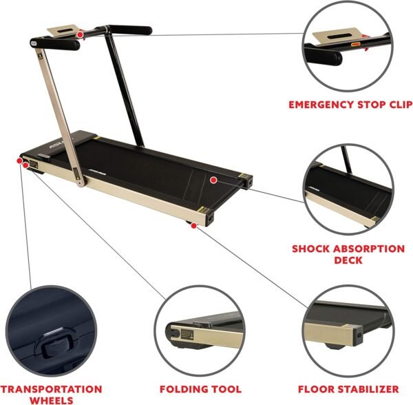 Sunny Health & Fitness Slim Foldable Treadmill Fully Assembled, 17.7" x 49" Non-Slip Running Surface, 2.5 HP Motor, Speeds up to 8 MPH, Shock-Absorption, Device Holder, Digital Monitor, & Easy Storage - Image 5