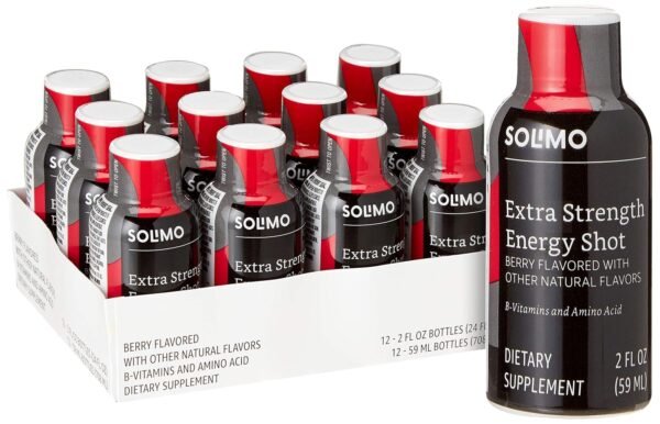 Amazon Brand - Solimo Energy Shot, Berry Flavor, 2 fl oz (Pack of 12) - Image 2