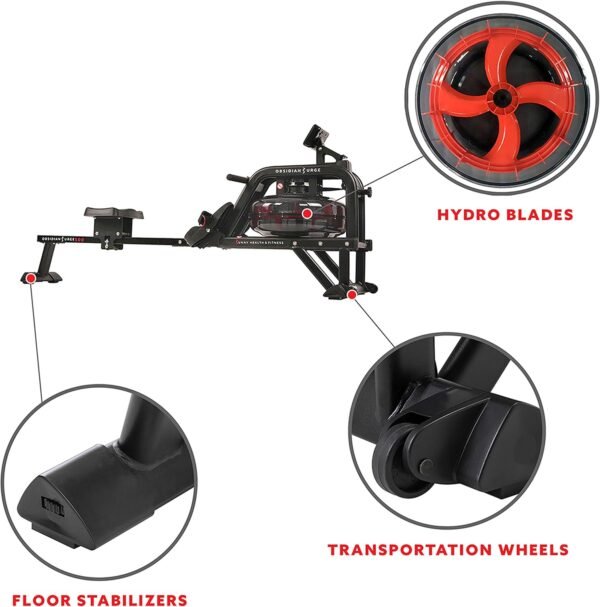 Sunny Health & Fitness Water Rowing Machine with Intense Dynamic Real-Time Resistance, 300 LB Capacity Water Rower Machine with Optional Free SunnyFit App Connectivity for Advanced Workout Metrics - Image 5