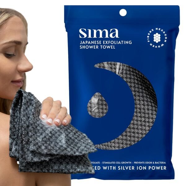 Exfoliating Washcloth Face & Body Scrub Towel - Japanese Exfoliating Towel with Hexagon Fibers, Exfoliating Body Scrubber with 2 Sides for Scrubbing & Washing - 1 Extra Long Towel - Image 2