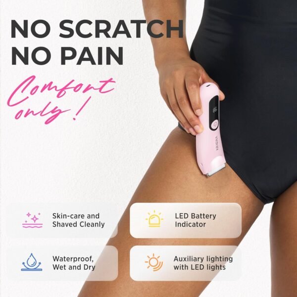 Bikini Trimmer for Women Pubic Hair: Rechargeable Eletctric Razors for Women - Painless Eletctric Shaver Waterproof IPX7 for Body Hair (Blossom Pink) - Image 3
