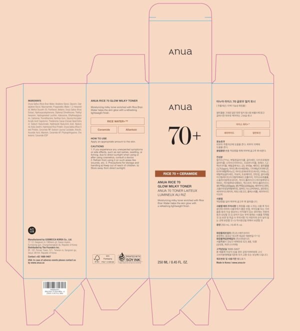 ANUA Rice 70 Glow Milky Toner, for Glass Skin, Rice Water, Niacinamide, Ceramides, Panthenol, Fragrance-Free, Non comedogenic, Fungal Acne Safe, Korean Skin Care, 250ml/8.45fl.oz. - Image 3