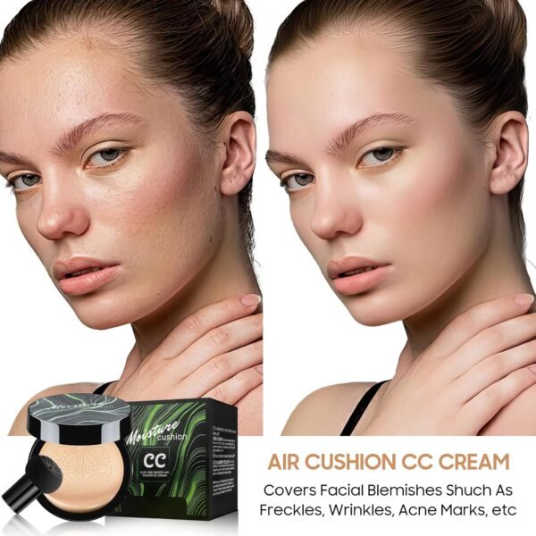 Air Cushion CC Cream - Mushroom Head CC Cream Foundation, Moisturizing BB Cream Foundation Makeup Long-Lasting Matte Concealer for Even Skin Tone (Buff Beige, 1 PCS) - Image 3