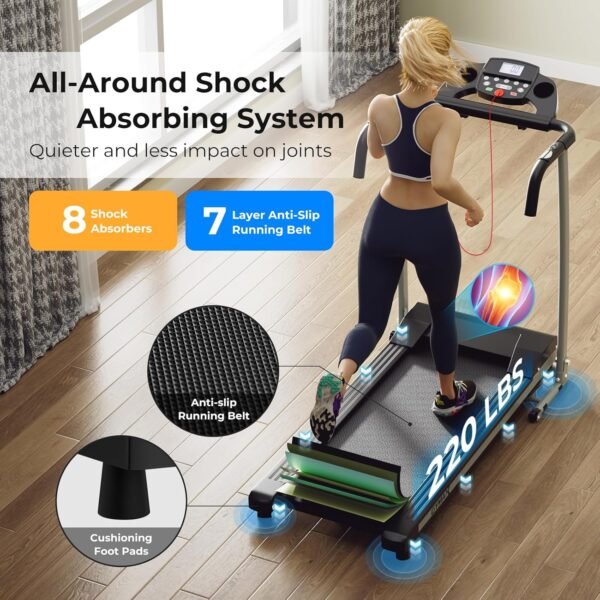 GYMAX Foldable Treadmill, Freestanding Easy Assembly Folding Treadmill with 12 Preset Programs, LCD Monitor, Built-in Wheels & Pulse Sensor, Portable Compact Running Machine for Small Space - Image 7