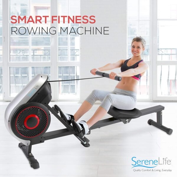 SereneLife Air & Magnetic Rowing Machine - Measures Time, Distance, Stride, Calories - For Gym or Home Cardio Workout - Image 7