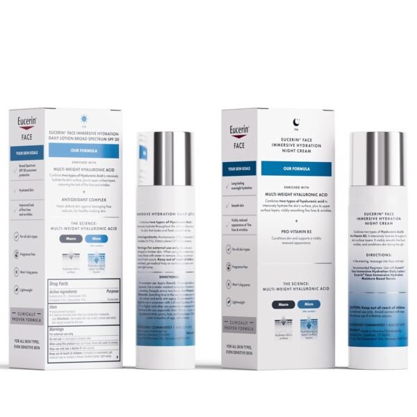 Eucerin Face Immersive Hydration Skin Care Set, Daily Face Lotion with SPF 30, 2.5 Fl Oz Bottle + Night Cream with Hyaluronic Acid, 2.5 Oz Bottle - Image 15