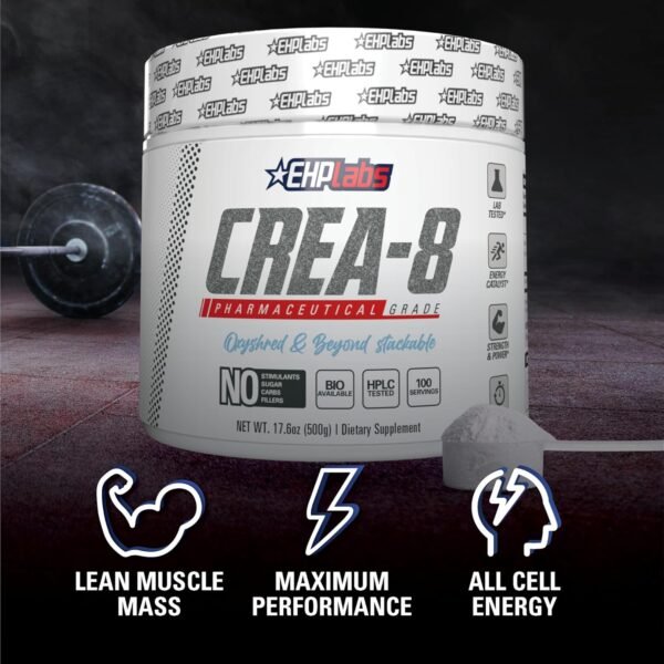 EHP Labs CREA-8 Micronized Creatine Monohydrate Powder - Creatine Powder for Muscle Growth, Increased Strength, Enhanced Energy Output and Improved Performance, Unflavored - 100 Servings (500g) - Image 4