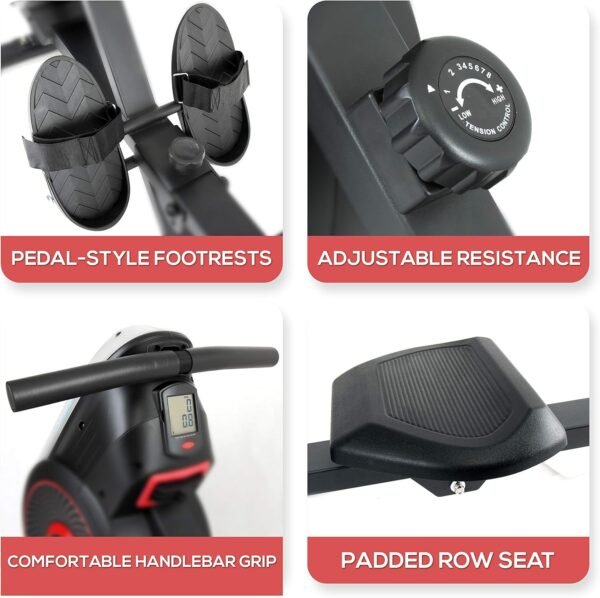 SereneLife Air & Magnetic Rowing Machine - Measures Time, Distance, Stride, Calories - For Gym or Home Cardio Workout - Image 5
