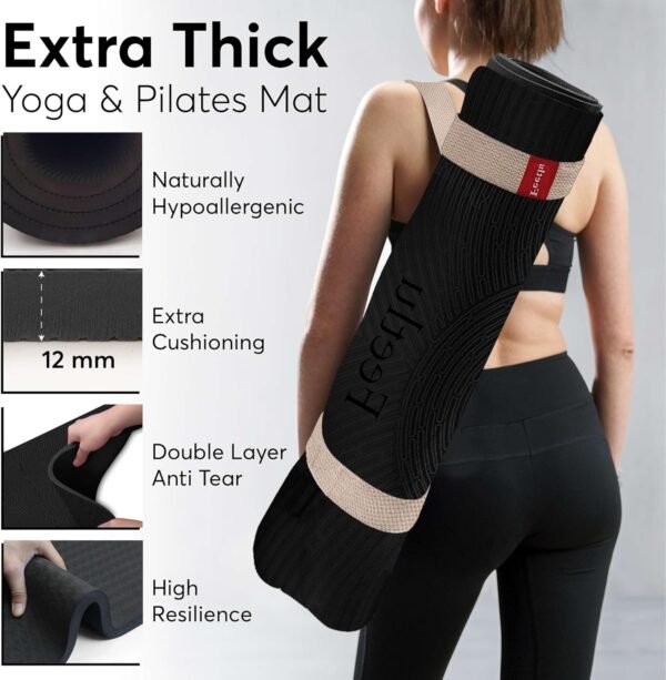 Yoga Mat with Strap – 10mm & 12mm Thick Yoga Mat, Non-Skid Dual Surface Workout Mat, Eco-Friendly POE Yoga Mats for Women Men Kids, Perfect Exercise Mat for Pilates, Yoga, and Floor Workouts, Includes Carrying Strap. - Image 5