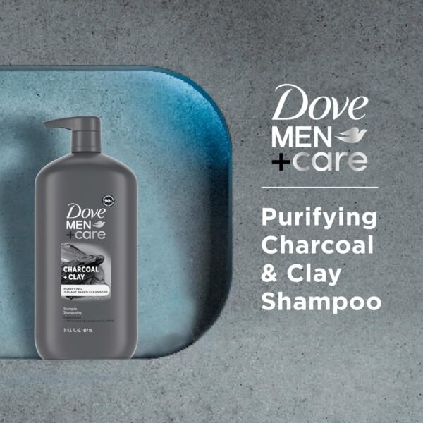 DOVE MEN+CARE DV M SH Charcoal Pump Purifying Shampoo Charcoal + Clay for Stronger, More Resilient Hair, with Plant-Based Cleansers, 31 oz - Image 4