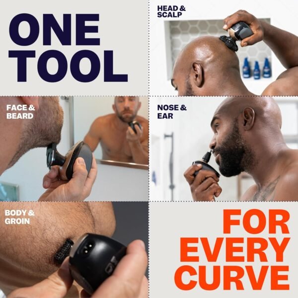 The FlexSeries Electric Head Hair Shaver - Freebird - Ultimate Mens Cordless Rechargeable Wet/Dry Skull & Bald Head Waterproof Razor with Rotary Blades, Clippers, Nose Trimmer, Brush, Massager - Image 6