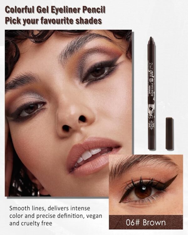 Brown Gel Eyeliner Pencil, Sharpenable Eye Liner Waterproof Smudge proof Long Lasting, Matte Gel Cream Smooth Texture, Intense Color Waterline Eyeliner Pen Makeup with Sharpener, Delineador De Ojos-06 - Image 3