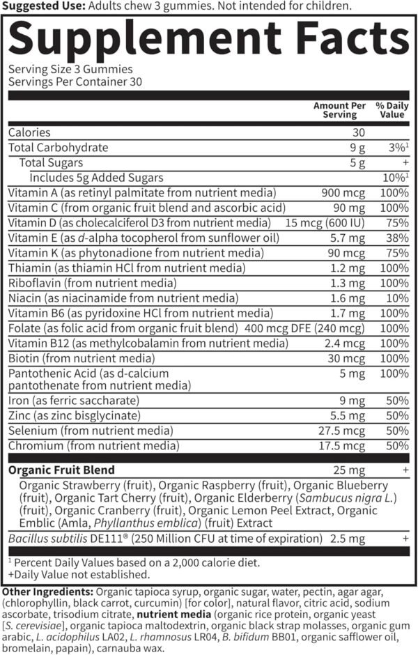 Women’s Multivitamin Gummy with Iron: Folate, Biotin, D3 & B12 for Hair, Skin & Nails + Probiotics for Immune Health & Digestion, Vitamin Code, Non-GMO, Gluten-Free, 90 Cherry Gummies, 30 Day Supply - Image 3