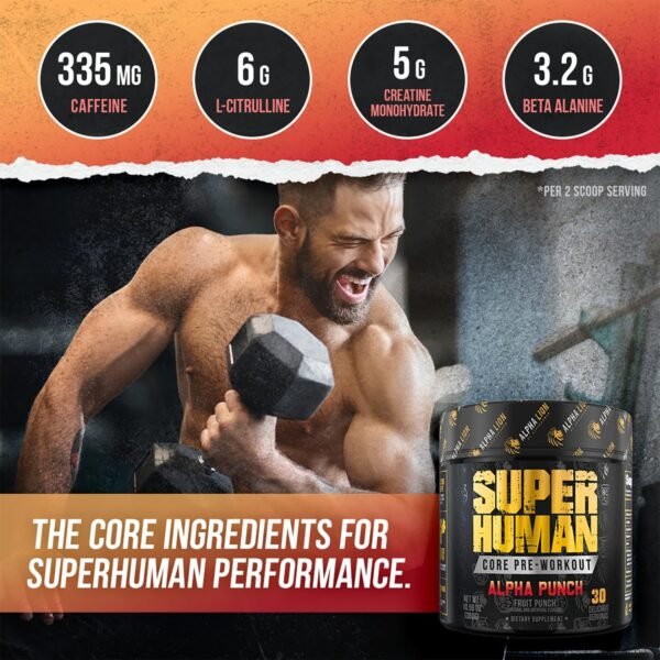 ALPHA LION Core Pre Workout Powder with Creatine for Performance, Beta Alanine for Muscle, L-Citrulline for Pump & Tri-Source Caffeine for Sustained Energy (30 Servings, Fruit Punch Flavor) - Image 6