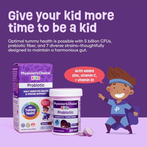 Physician's CHOICE Probiotics for Kids - 7 Diverse Strains, Organic Prebiotics, Vitamins & Minerals - Clinically Studied L. Rhamnosus GG - Immune & Digestive Support - No Sugar or Artificial Dyes - Image 4